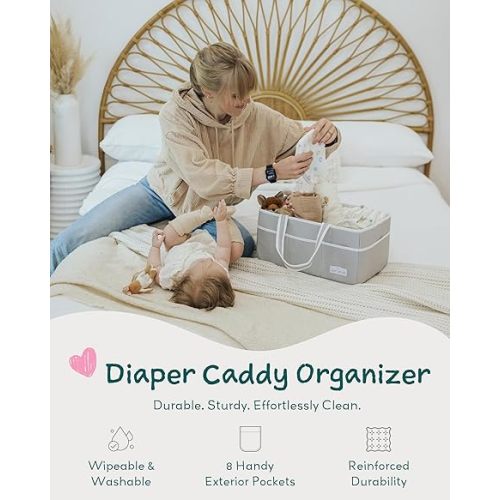 Lily Miles Baby Diaper Caddy - Large Organizer Tote Bag for Newborn essentials Boy or Girl - Baby Shower Basket - Nursery Must Haves - Registry Favorites - Newborn Caddie Car Travel