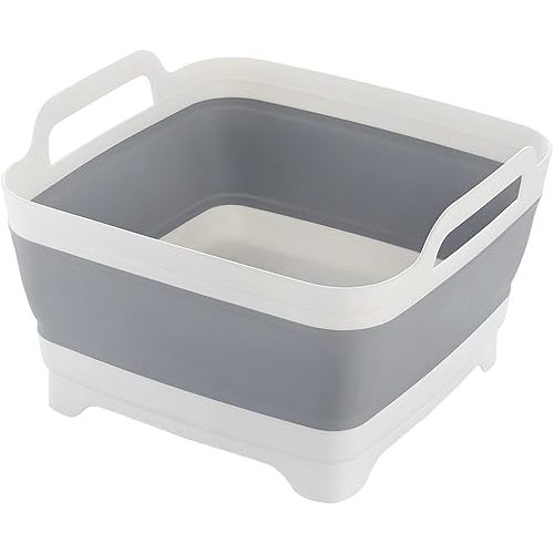 Car Collapsible Dish Basin with Drain Plug Carry Handles, 2.4 Gallons Space Saving Multiuse Portable Sink Tub, Vehicle Storage Tray Wash Bucket, Universal for SUV, Truck, RV
