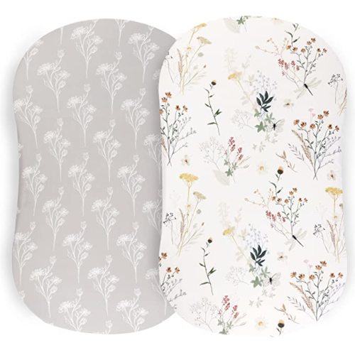 Pobibaby - 2 Pack Premium Bassinet Sheets for Standard Bassinets - Ultra-Soft Jersey Knit, Stylish Floral Pattern, Safe and Snug for Baby (Wildflower) - Bassinet Sheets 2 Pack