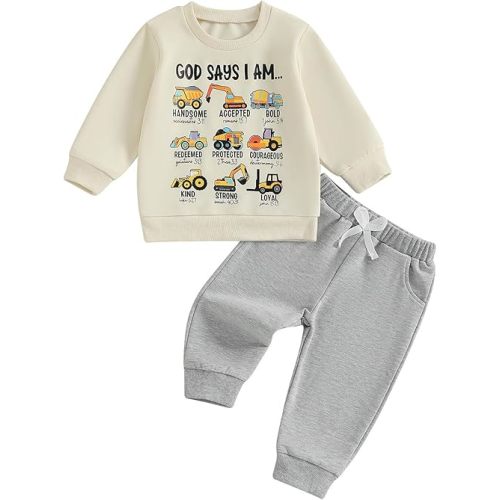 Fernvia Toddler Boy Fall Winter Clothes God Says I Am Long Sleeve Pullover Sweatshirts + Solid Joggers Pants Outfits Set
