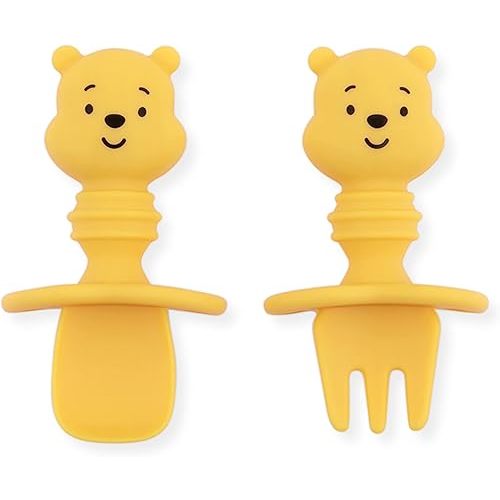 Bumkins Disney Baby Utensils Set, Chewtensils Silicone Spoons for Dipping, Self-Feeding, Baby Led Weaning, Trainer Learning First Stage Stage Eating, Fork and Spoon, Babies 6 Months, Winnie the Pooh