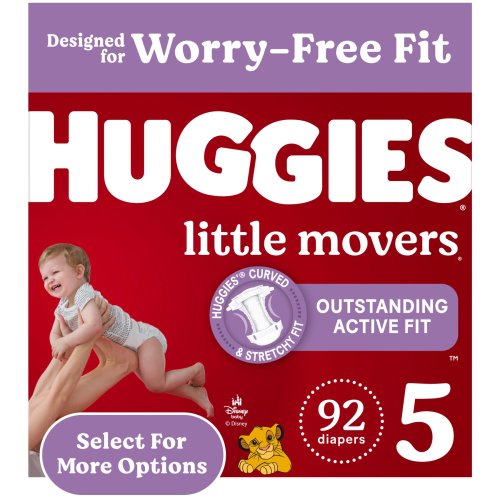 Huggies Little Movers Size 5 Baby Diapers, 92 Ct, Snug Fit & Dry, Leak-Free Protection