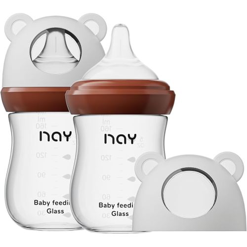 Natural Glass Baby Bottle for Breastfeeding Babies, 5.4oz Anti-Colic Baby Bottle with Natural Response Nipple(S), Clear, Wide Neck, 2 Pack, 1 Months+