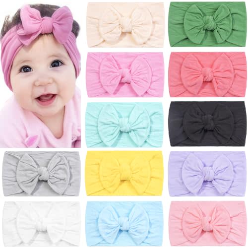 CÉLLOT Super Stretchy Soft Knot Headbands with Hair Bows Head Wrap Hair Accessories For Newborn Baby Girls Infant Toddlers Kids