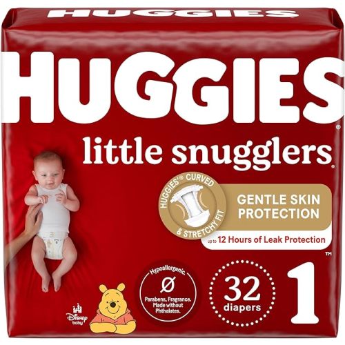Huggies Size 1 Diapers, Little Snugglers Newborn Diapers, Size 1 (8-14 lbs), 32 Count