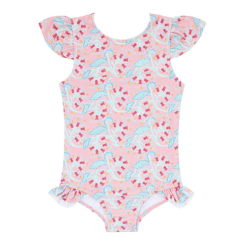 girls bluebells ruffle cup sleeve rashguard one piece – size 0/6