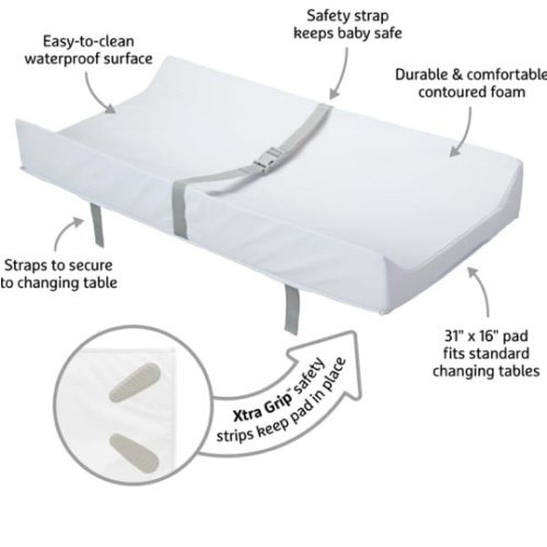 Munchkin Secure Grip Baby Diaper Changing Pad for Dresser, Waterproof and Wipeable, Contoured, Standard Size (16" x 31"), White