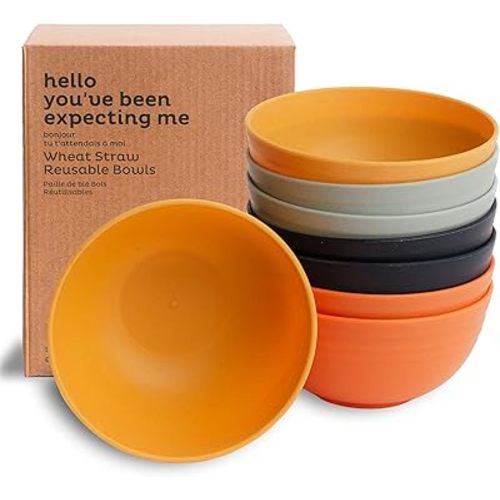 Nook Theory Reusable Wheat Straw Bowls 8 Pcs - 26 Oz Cereal Bowl, Non-Toxic Kids and Toddler Bowl, Microwavable, Dishwasher Safe and Unbreakable Dinnerware (Daybreak)