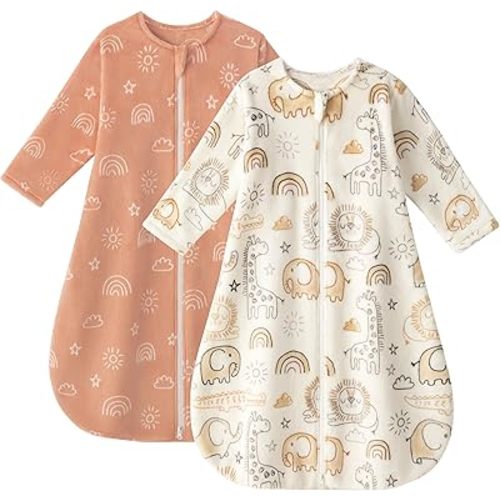 Yoofoss Long Sleeve Fleece Baby Sleep Sack 0-6 Months, 2 Pack TOG 1.5 Baby Wearable Blanket with 2-Way Zipper, Toddler Sleeping Sack, Soft Warm