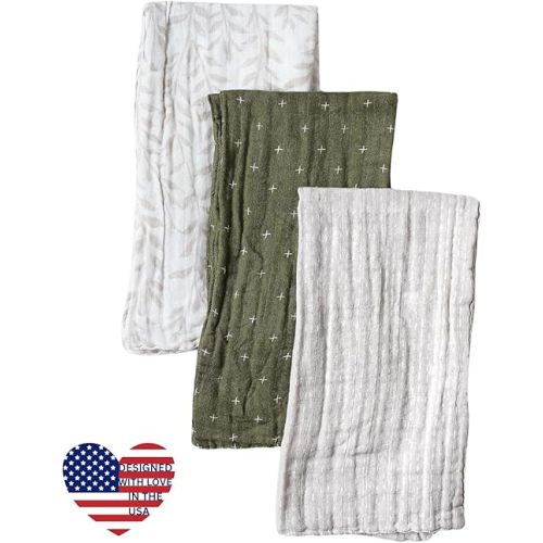 Organic Muslin Burp Cloths, Set of 3 | 100% Cotton Boho Extra-Large 22"x12" Soft Absorbent Shower Gift Essentials Gear Three Pack Burping Cloth Rags Towels for Newborn Boys Girls