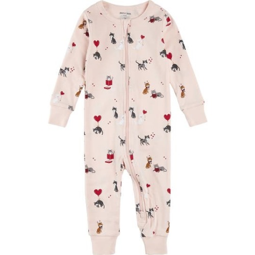 Valentine Cat Print Organic Cotton Fitted One-Piece Pajamas, 6M