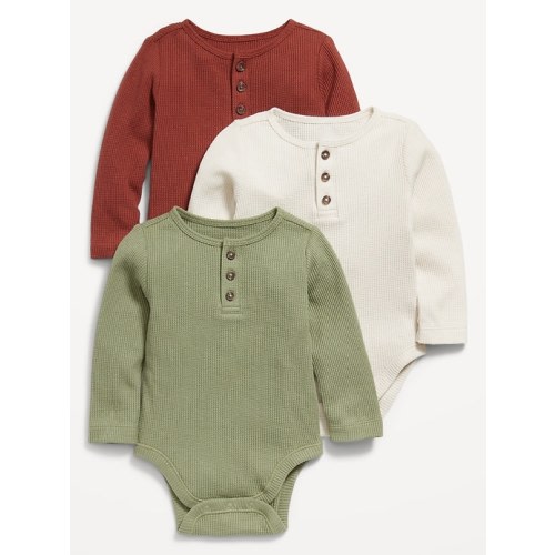 Long-Sleeve Thermal-Knit Henley Bodysuit 3-Pack for Baby