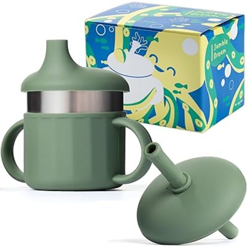 Jumble Dream Baby Sippy Cup, 100% Silicon Training Stainless Steel Kids Cups with Silicon Straw, Toddler Tumbler with Straw Spill Proof | 6 Month Plus Toddler Sippy Cup | BPA Free