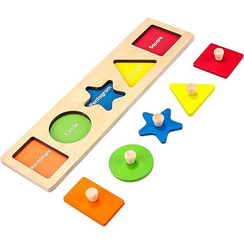 First Jumbo Knob Wooden Shape Puzzles for Toddlers 1-3,Montessori Shapes Sorter Board Puzzle for1 2 Year Old,Preschool Learning Toys for Baby Kids,1-2 Year Old Boy Girl