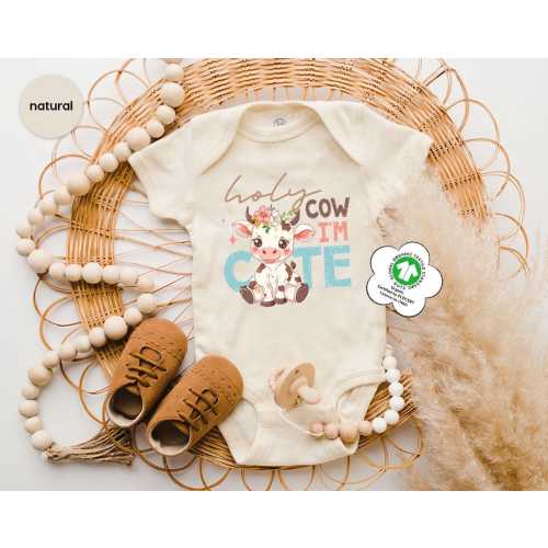 Holy Cow I'm Cute Onesie®, Funny Cow Natural Toddler Zoo Shirt, Cute Zoo Kids Shirt, Adorable Cow Baby Shower Gift, Farm Baby Announcement