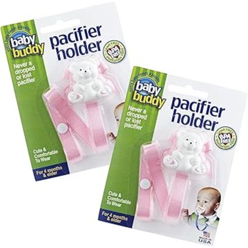 Baby Buddy Pacifier Clip Holder, Newborn Essential with Universal Fit for all Binky and Teether Brands, Ages 4+ Months, Light Pink, 2 Pack