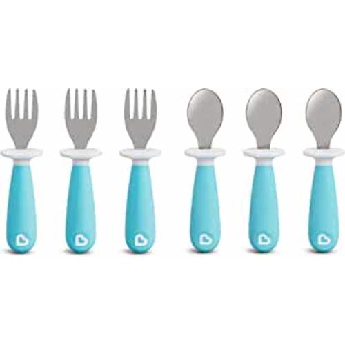 Munchkin® Raise™ Toddler Plastic Fork and Spoon Utensil Set, 6 Pack, Blue