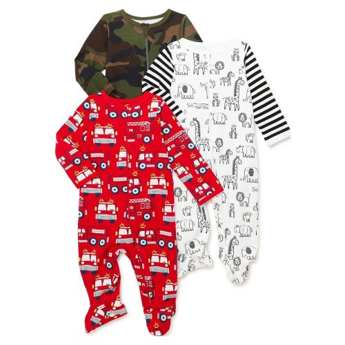 Wonder Nation Newborn Baby Boy Sleep and Play Pajamas, 3 Pack, Preemie-6/9 Months