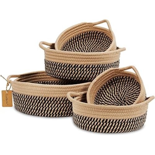 5 Pieces Storage Basket Sets Cotton Rope Woven Baskets for Organizing Small Round Baby Nursery Bins