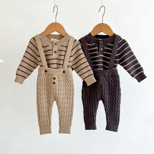Baby Striped Sweater Overalls Set