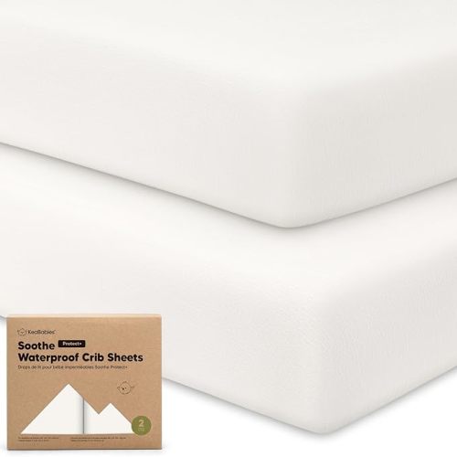 2-Pack Waterproof Crib Sheets for Girl, Boy - Organic Cotton 52X28 Fitted Crib Sheets Neutral,Crib Mattress Protector Sheets,Soft Toddler Bed Sheets,Washable Infant Fitted Baby Crib Sheets(Soft White)