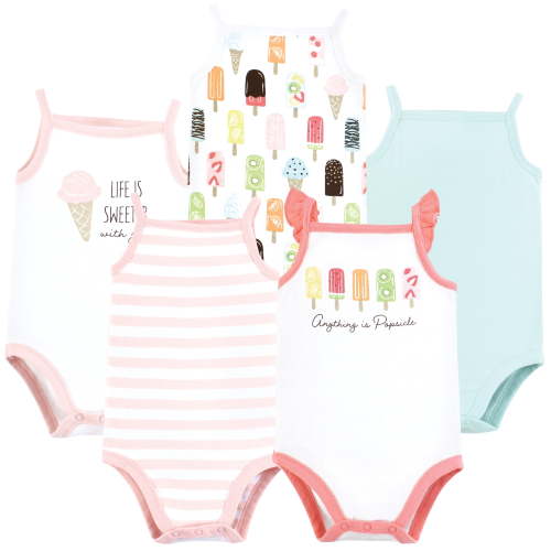 Touched by Nature Infant Girl Organic Cotton Bodysuits, Popsicle, 6-9 Months