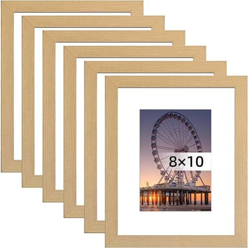 BESCRCL 8x10 Picture Frame Natural Set of 6, Display Pictures 5x7 with Mat or 8x10 Without Mat for Wall Mounting or TableTop