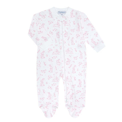 Pink Bunny Toile Zipper Footie