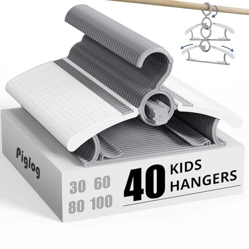 PIGLOG Baby Hangers, 40PCS Adjustable Infant Clothes Hanger Set - Expandable Stackable Design, 11-14 Inch Non-Slip Grey Hangers for Nursery & Kids Wardrobe Organization, Toddler Garment Holders