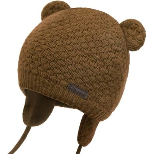Duoyeree Baby Winter Hat, Bear Knit Earflaps Cotton Lined for Toddler Kids