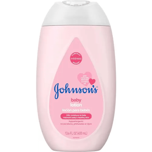 Johnson's Moisturizing Mild Pink Baby Lotion with Coconut Oil for Delicate Baby Skin, Dye-Free, Hypoallergenic & Dermatologist-Tested, Baby Skin Care, 13.6 fl. oz