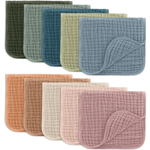 Comfy Cubs Muslin Burp Cloths Large 100% Cotton Hand Washcloths for Babies, Baby Essentials 6 Layers Extra Absorbent and Soft Boys & Girls Baby Bibs & Burp Cloths Set (Multicolor, 10-Pack, 20" X10")