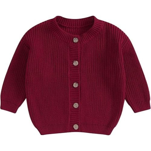 Karwuiio Toddler Baby Girl Boy Knit Cardigan Sweater Round Neck Long Sleeve Open Front Sweater Infant Fall Winter Clothes