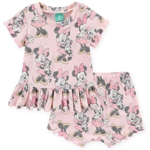 Disney Baby Lilo and Stitch Minnie Mouse Winnie The Pooh Girls Peplum T-Shirt and Shorts Outfit Set for Newborn and Infants
