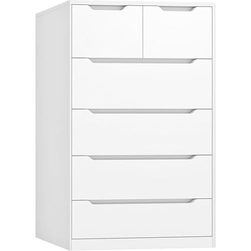 White Dresser for Bedroom with 6 Large Drawers, Tall Chest of Drawers Modern Wooden Dresser for Living Room, Entryway, Hallway, 43.2" H X 27.6" W X15.6 D