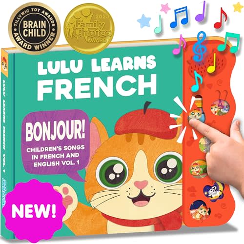 Lulu Learns French Vol. 1: Musical Baby Book in French, Bilingual Baby Book for Toddlers 1-3, Kids, Girls & Boys, Interactive French Toy for Babies & Children