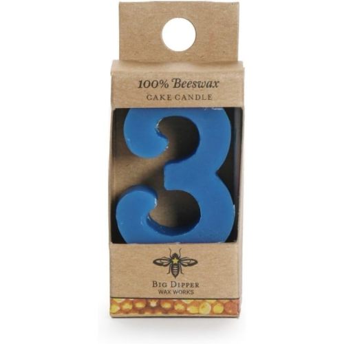 Big Dipper Wax Works No. 3 Birthday Cake Candle – Blue, 2” Beeswax Candle with Cotton Wick & Wooden Pick, Natural Honey Aroma, Eco-Friendly Party Candle for Birthdays, Weddings, Anniversaries