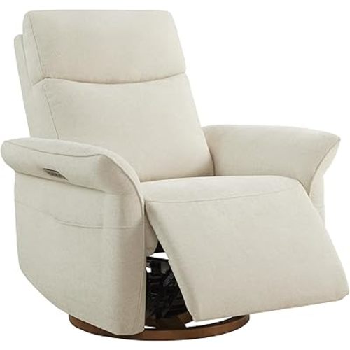 CHITA Power Recliner Chair, Electric Triple-Motor Swivel Glider Nursery Rocking Chair with Adjustable Power Headrest and Lumbar Support, GREENGARD Gold Certified, Solid Wood Base, Linen