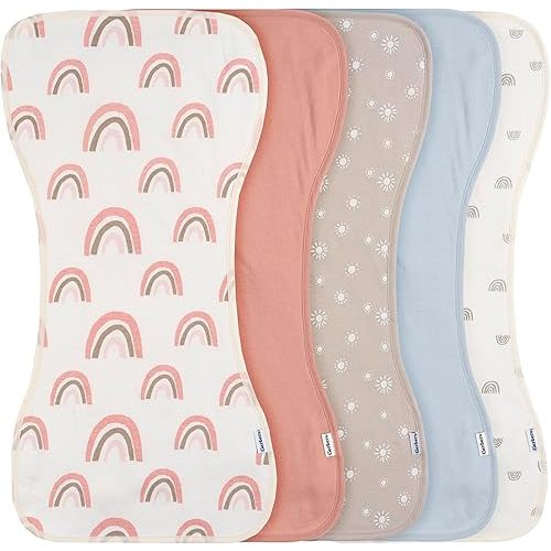 Gerber Baby Unisex Burp Cloths 5-Pack, Pink Rainbows, Size 10.5" x 21"