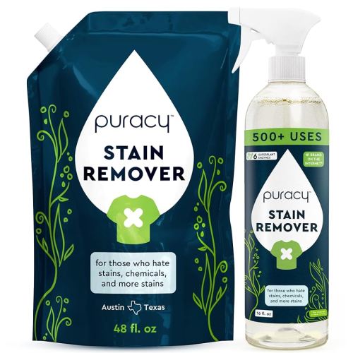 Puracy Stain Remover Cleaning Spray - Enzyme-Powered Stain Removal Spray As Seen on TikTok, Natural Travel Spot Remover for Clothes (Unscented, 48 fl oz + 16 fl oz)
