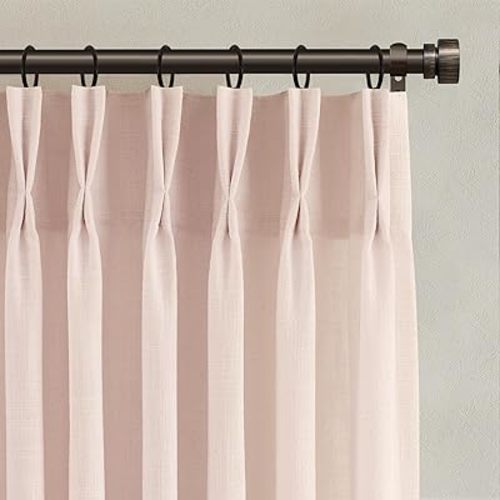 Light Pink Linen Curtains Pinch Pleated 90 Inch Length 2 Panels for Nursery Baby Girls Bedroom Semi Sheer Light Filtering Pleated Linen Curtains for Living Room Bedroom Dusty Blush Pink