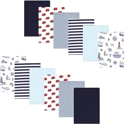 Luvable Friends Hudson Baby Flannel Burp Cloths 12pk, Coastal Lighthouse
