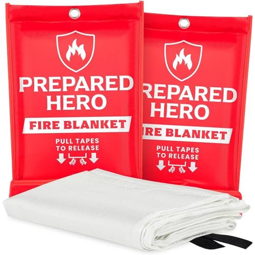 Prepared Hero Emergency Fire Blanket - 2 Pack - Fire Suppression Blanket for Kitchen, 40” x 40” Fire Blanket for Home, Fiberglass Fire Blanket