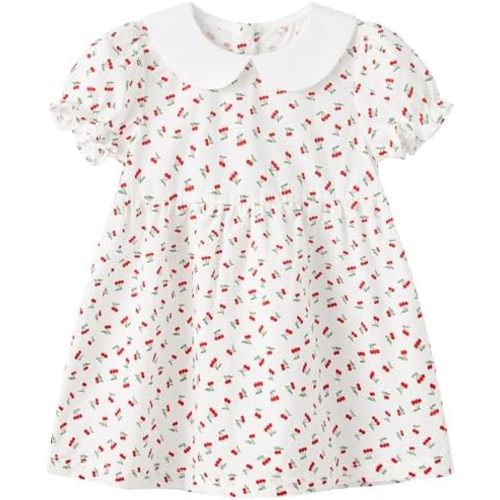 pureborn Baby Toddler Girl Woven Dress Short Sleeve Cotton Playwear Dresses 0-5T
