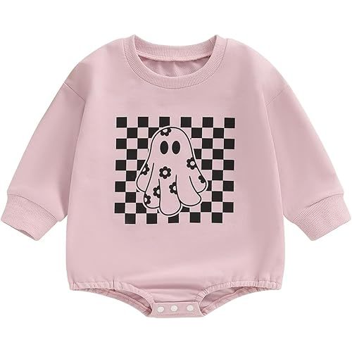 Hoanselay Halloween Baby Girl Clothes Newborn Ghost Sweatshirt Romper Long Sleeve Bubble Bodysuit Infant Fall Winter Outfits