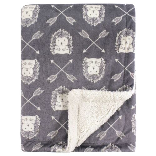 Hudson Baby Infant Boy Plush Blanket With Faux Shearling Back, Hedgehog, One Size