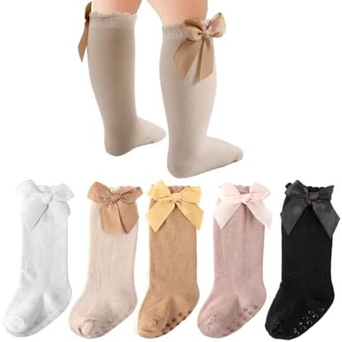 Baby Knee High Socks Girl Newborn Infants Toddler Cotton Bow Ruffle Long Socks Non Slip Stockings Infant Dress Sock