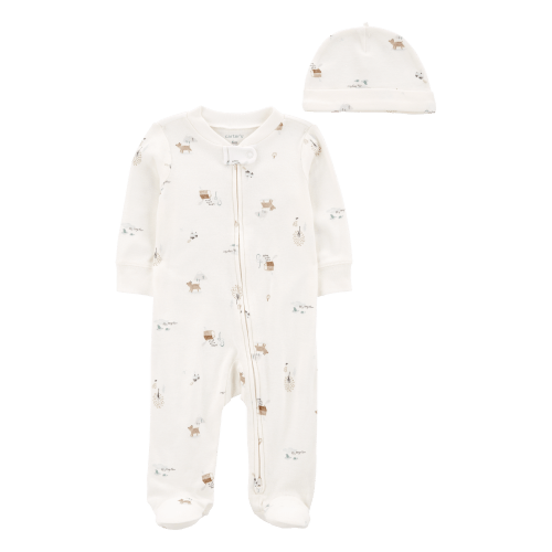 Baby 2-Piece Floral 2-Way Zip Cotton Sleep & Play & Cap Set Pajamas - Carter's | Carter's