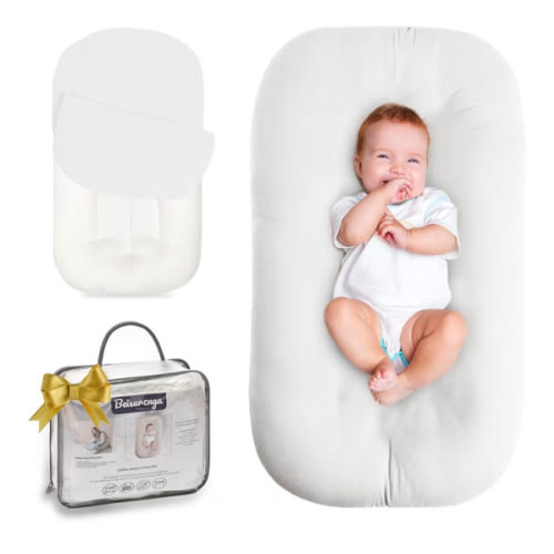 Baby Lounger for Newborn - Snuggle Cozy Me Lounger | Breathable Soft Cotton, 0-24 Months Portable Playtime Baby Nest, Newborn Baby Essentials Gifts - Natural (1 Lounger + 1 Cover)