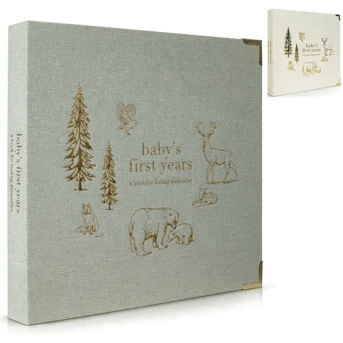 Keepsake Baby Memory Book for Boys and Girls – Timeless First 5 Year Baby Book – Gender Neutral Sage Baby Journal Scrapbook or Photo Album - A Milestone Book to Record Every Event from Birth to Age 5